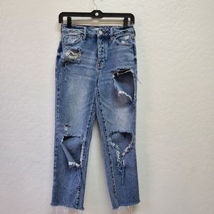 PacSun Mom Jeans Womens 25 Regular Fit Cotton Destroyed Denim Medium Wash